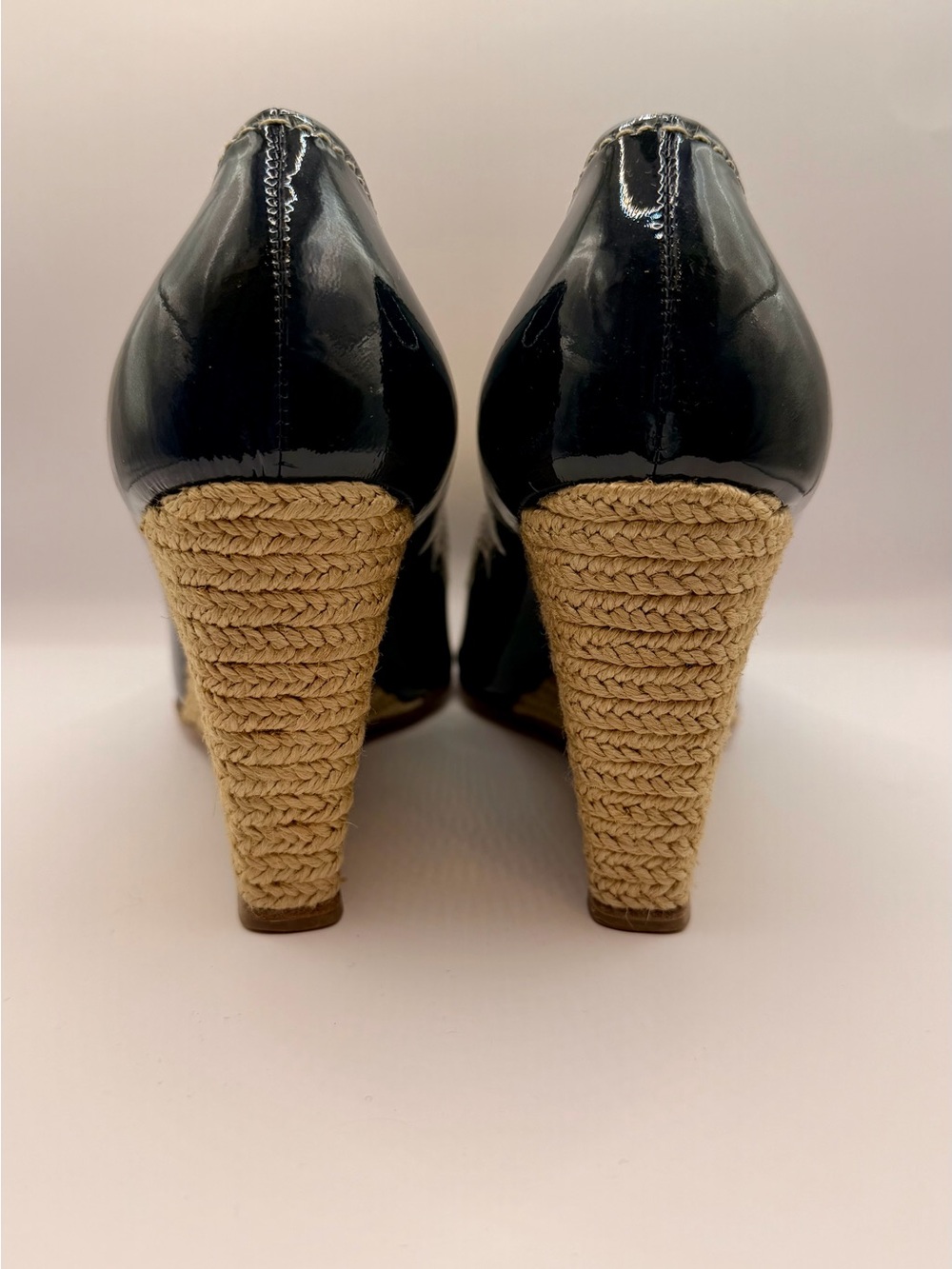 Patent Navy Peep-Toe Wedge Heels - Picture 6 of 8